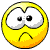Five yellow circular faces with downturned mouths display various eye states including wide open, squinting, and closed.