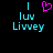 Pixelated cyan text 'I luv Livvey' with a pink heart symbol above the word 'luv', displayed on black background.