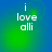 Four identical display white text 'i love alli' on a blue-green gradient background with subtle circular light effects