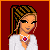 A 4x3 contact sheet of a pixel-art animated icon featuring a cartoon woman with braided hair, white crop top, jeans, and necklace across multiple frames showing body parts and text phrases on red background.