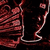 A dark silhouette of a figure with flowing red fabric against black background, outlined in white.