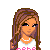 Pixel art character icon with pink and white clothing, brown hair, and pearl necklace on a gray background.