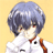 Pixelated anime-style character with blue hair and red eyes on a yellow background, next to black panel with white text "Anime IM" and stylized signature.