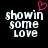 Pixelated text 'showin some LOVE' with a pink heart symbol above the first frame, displayed on black background.