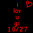 Red pixelated text and heart symbol on black background, with 'i love u gi 10/27' stacked vertically below the heart.