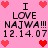 Pink background with red pixel hearts and repeated black text reading "I LOVE NAJWA!!! 12.14.07" in two mirrored sections.
