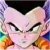 Pixelated face with furrowed brows, pinkish skin tone, and dark hair against a multicolored background.