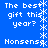 Blue background with white pixelated text and star symbols arranged in a vertical pattern.