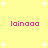 Yellow background with white star shapes and pink text reading 'lainaaa' in four positions.
