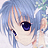 Pixelated close-up of a blue-haired anime-style character with large dark eyes and light skin, rendered in 256x256 pixels on a transparent background.
