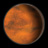 A pixelated circular object with orange and brown hues against a black background, appearing as a celestial body or abstract sphere.