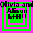 Four identical square with green and pink borders display "Alison bff!!" text over a pixelated background