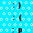 Pixelated blue background with white circles and black symbols forming repeated patterns including parentheses, colons, and a 'P' character.