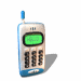 Animated sequence of a blue and silver mobile phone with green screen displaying 'Hello' in various poses including upright, tilted, closed, and open.