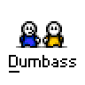 Animated contact sheet of 20 pixel art frames showing two stick figures in blue and yellow outfits with neutral expressions, arranged in a 5x4 grid on gray background.