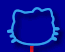 Blue outline of a cat head on red stick against blue background, changing shape across six views.