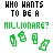Animated contact sheet of 11 frames showing green dollar bill fragments and text "WHO WANTS TO BE A MILLIONARE?" in pixelated style on white background with gray transparency area.