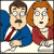 Pixelated cartoon image of two characters sitting side-by-side with exaggerated facial features and clothing details.