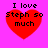 Four red heart-shaped icons with black text "I love Steph so much" on a bright pink background, arranged in a