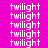 A static image with repeated text 'twilight' in white pixelated font on a bright pink background, featuring scattered light pink rectangular overlays.