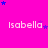 A bright pink background features repeated white text 'Isabella' with scattered blue and purple stars, some of which move across the frame.