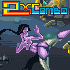 Pixel art icon featuring a purple humanoid figure with multiple limbs and flowing black hair, set against a dark blue background with stylized text reading "2xCOMBO" in colorful block letters.