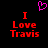 Pixelated red text "I Love Travis" on black background with pink heart symbol above, two identical static versions side-by-side.