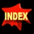 A contact sheet of 10 animated frames showing a red star-shaped icon with yellow text "INDEX" on black background, arranged in 4x3 grid with one gray placeholder cell.