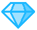 Three blue diamond-shaped pixel art icons with varying internal light reflections on a gray background.