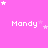 A static image with a bright pink background featuring repeated white text "Mandy" and scattered star symbols in varying sizes.