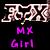 Pixelated text 'MX Girl' in purple below stylized pink and white 'Mx' symbols on black background, with two variations showing color shifts.