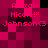 Pixelated text displays 'Alexa:', 'Nicole!', and 'Johnson<3' in bright pink on a dark magenta background with scattered black squares