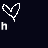 White pixelated heart outline icon with text below, transitioning through multiple word forms on dark background.