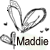 Pixelated grayscale icon with abstract shapes and the name 'Maddie' in bold text below.