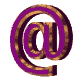 Three @ symbols in purple and brown 3D style on gray background, each with distinct rotation angles.