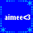 Blue background with cyan dotted lines and star shapes forming a , four instances of white text 'aimee' followed by a heart symbol in each quadrant