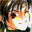 Pixelated anime-style character with brown hair and orange-brown eyes, shown in three distinct poses across a