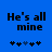 Blue background with black pixelated text 'He's all mine' and five asterisk-like symbols below, where the third symbol shifts from blue to black between frames.