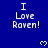 Blue background with repeated white text "I Love Raven!" and small pixelated hearts scattered across the image.