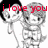 Two grayscale cartoon figures with black hair and red text 'i love you' overlaid on a white background.