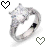 Static pixel art of a silver ring with a large central gemstone, flanked by two heart symbols on a white background.