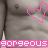 A static image of a shirtless torso with pink heart outlines and repeated 'gorgeous' text in pixelated font.