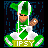Pixel art contact sheet showing two frames of an animated buddy icon with a green-clad character and text reading "I wish I Had A Girlfriend".