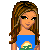 Pixel art contact sheet showing three frames of an animated buddy icon with a cartoon character, clothing details, and text elements.