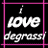 Static pixel art icon with pink border and black background displaying text 'i love degrassi' in white stylized font.