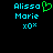 Pixelated text displays 'Alissa Marie' with 'xox' below, a green heart symbol appears next to 'Alissa' on the left side of the image.