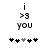 Black and white pixelated icon with 'i >3 YOU' text above five heart symbols, where the third heart shifts from gray to black between frames.