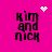 Pixelated text 'kim and nick' on bright pink background with animated white pixel hearts and sparkles above and to the right.