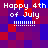 Pixelated graphic with red, blue, and purple squares displaying 'Happy 4th of July' text and exclamation marks.