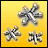 Three pixelated star-shaped icons with metallic silver and black tones on a yellow gradient background.